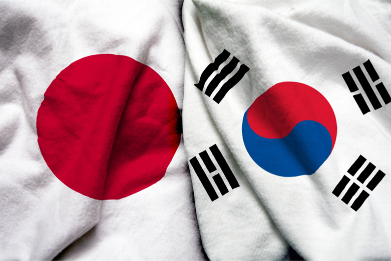 Japan and South Korea flags together