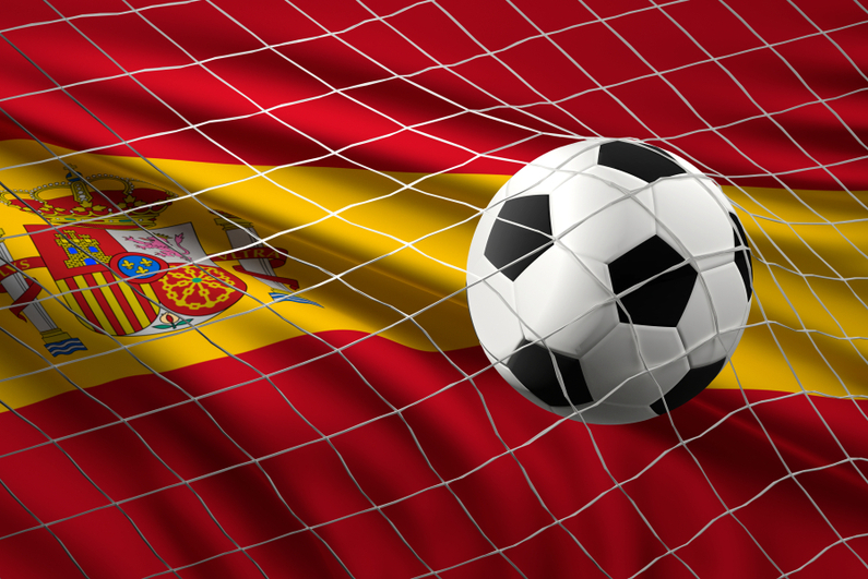 Soccer flag with ball and flag of Spain