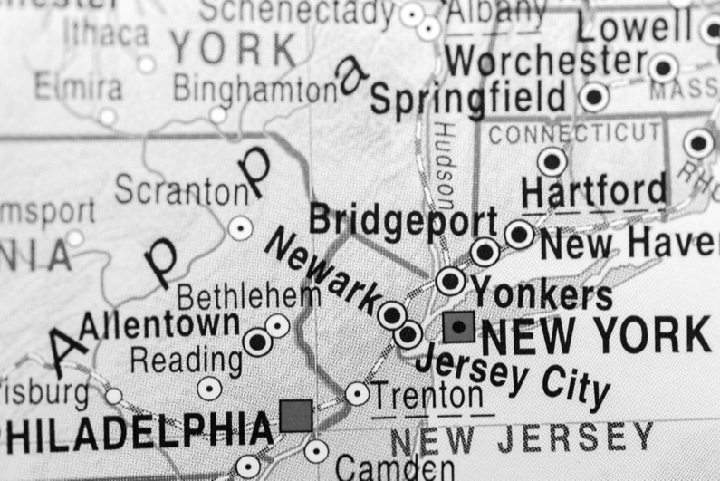 Map showing New Jersey and New York City