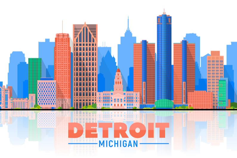 Detroit, Michigan (USA) city skyline vector illustration on white background