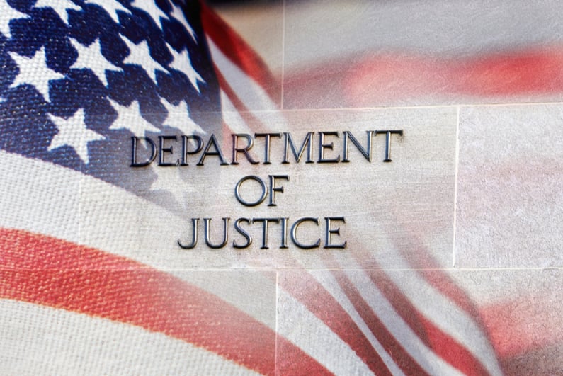 DEPARTMENT OF JUSTICE superimposed on US flag