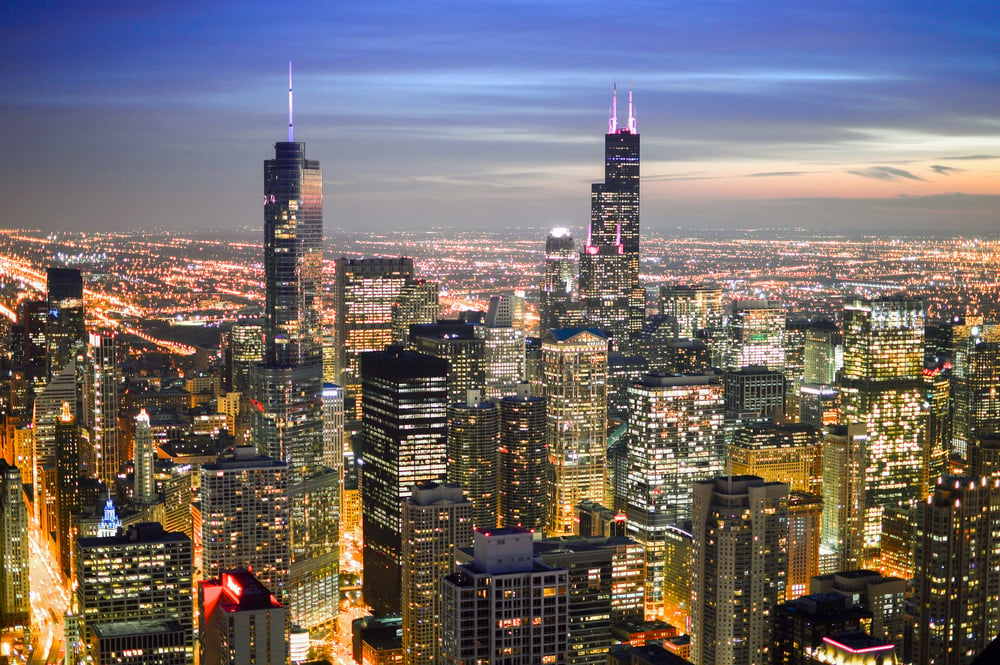 illuminated Chicago skyline